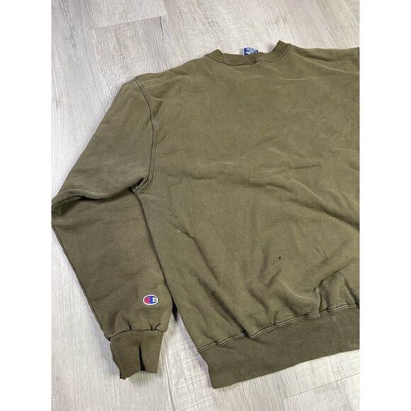 90s Champion Sweater Sz L Green Fleece Pullover Crew Neck Faded Distressed RB - Picture 12 of 13